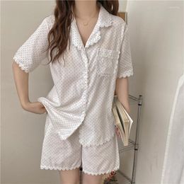 Home Clothing Alien Kitty 2023 Korean Polka Dots Casual Femme Chiffon Gentle Lace Chic Summer Loose Homewear Pyjamas Sets Two Piece Suits