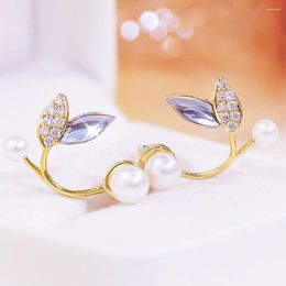 Stud Earrings Korean Fashion Pearl Leaf Daily Luxury Elegant 14k Real Gold Plated Exquisite Glamour Simple Classic Pendant