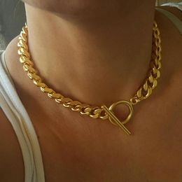 Chains Chunky Gold Link Chain Choker Necklace Large Toggle 18k Plated Stainless Steel