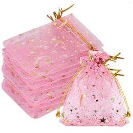 Gift Wrap 100 Pieces Moon Star Organza Jewellery Candy Bags 2.7X3.5 Inch Sheer Favour Pouch With Color:Pink