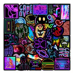 100pcs No Repeat Neon Light Stickers Cool Night Neon Style Cartoon Graffiti DIY Paster Luggage Laptop Skateboard Phone Decal Sticker Toy 2 Groups Mix