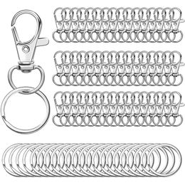 Keychains for Women Men 100pcs/set Key Chain Set Silver Gold Color Rope Lobster Clasp Pendant Diy Crafts Keyrings Diy Making Accessories Wholesale