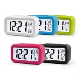Plastic Mute Alarm Clock LCD Smart Temperature Cute Photosensitive Bedside Digital Alarm Clocks Snooze Nightlight Calendar