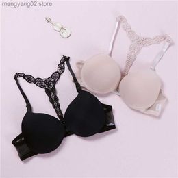 Bras New Free Backless Sexy Front Closure Push Up Bra Sexy Fashion Womens Lace Racer Back Racerback T230522