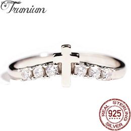 Band Rings Trumium Real S925 Silver Exquisite Rings for Women Eternity Cross Zircon Small Diamond Fashion Engagement Party Gifts Jewellery J230522