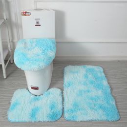 Carpets Comfortable And Soft Toilet 3pcs Non-slip Floor Mats Tie-dyed Fluffy Carpet Bathroom Absorbent Set Rug Washroom Mat