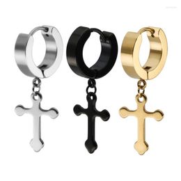 Hoop Earrings 1 Pair Men Women Cross In Black Stainless Steel Crucifix Drop Huggie Hinged Earings Jewellery