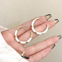 Hoop Earrings Fashion 925 Silver Needle Korean Stripe Contrast C-shaped Ins Style Simple Summer For Women