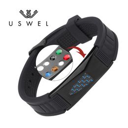 Bracelets USWEL Titanium Magnetic Bracelet 7 in 1 Men Women Unisex Silicone Bio Energy Wristband Health emf protection Magnet Bracelets