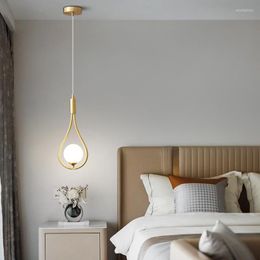 Pendant Lamps Light Luxury All Copper Bedroom Bedside Lamp Postmodern Minimalist Living Room Corridor Staircase Lighting Nordic Chandelier