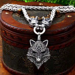 Necklaces BEIER Men stainless steel necklace viking wolf head with Odin by Helena Rosova pendan norse talisman ethnic jewelry