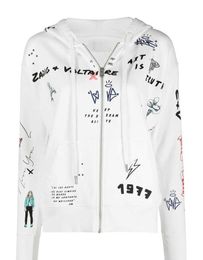 23SS Zadig Voltaire Tasarımcı Sweatshirt Moda Yeni Pole Polar Fermuar Hardigan Mektup Desen Baskılı İşlemeli Kadın Kazak Kapşonlu Ceket