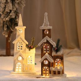 Christmas Decorations Decoration Wooden House Snow Scene Castle With Light Small Atmosphere Layout Table Window WoodChristmas