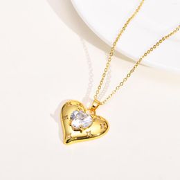 Pendant Necklaces Trendy Chic Heart Love For Women Gold Colour Stainless Steel Collar CZ Stone Necklace To Mom Girls Gift Jewellery