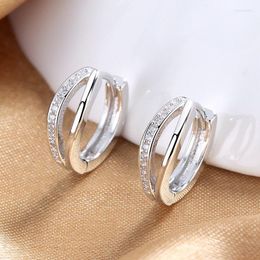 Hoop Earrings S925 Sterling Silver 15MM Mini Round Zircon For Women Charm Fashion Engagement Wedding Gift Jewelry