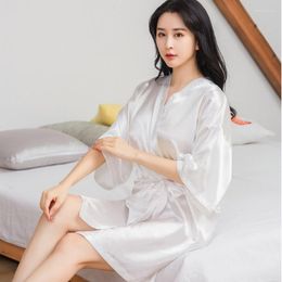 Women's Sleepwear Summer White Chinese Bride Wedding Robe Satin Women Nightgown Sexy Nightdress Lady Kimono Bathrobe Gown Negligee Y29