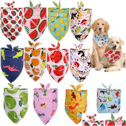 Dog Apparel Accessory Summer Pet Cat Bandana Collar Adjustable Neckerchief Triangle Neck Scarf Tropical Fruit Pattern Saliva Towel P Dhpd6