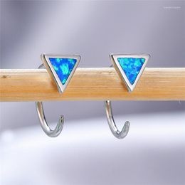 Hoop Earrings Dainty Female Blue White Opal Trendy Triangle Small For Women Charm Silver Colour Wedding