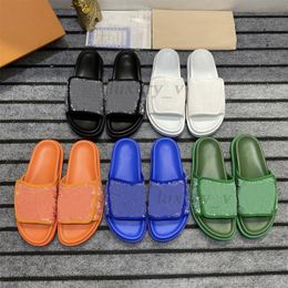 Designer Men Slippers MIAMI Sandals Pool Pillow Comfort Mule Calfskin Bom Dia Flats Summer Beach Flip Flops with box