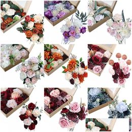 Decorative Flowers Wreaths Artificial Box Set For Diy Bouquets Centerpieces Arrangements Party Baby Shower Home Decoration Dhm2F