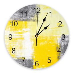 Desk Table Clocks Paint Abstract Geometric Yellow Round Wall Clock Modern Design Home Living Room Decoration Children's Room Kitchen Table Clock AA230522