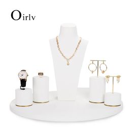 Boxes Oirlv White PU Leather Jewellery Display Set for Necklace Earrings Ring Shop Window Exhibited Props