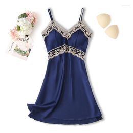 Women's Sleepwear Silky Spaghetti Strap Nightdress Hollow Out Lady Nightgown Sexy Satin Sleep Dress Intimate Lingerie Lace Nightwear Home