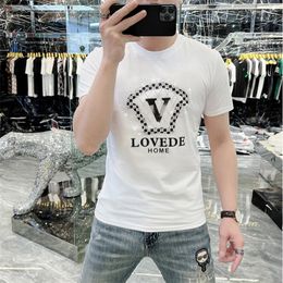 New 2023 Luxury Mens Designer T Shirt White Black Letter hot drill printed shirts Short Sleeve Fashion Brand Designer Top Tees Asian Size M-4XL