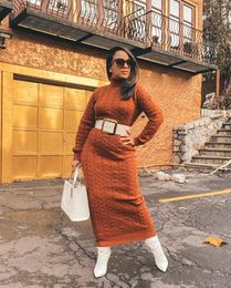 Casual Dresses Womens Elegant Women's 2023 Fall Winter Fashion Solid Color High Collar Knitted Long Dress (no Belt)