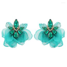 Stud Earrings F19D Rhinestones Chiffon Flower Summer Novelty Fashion Jewellery Petal Earring