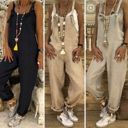 Women's Jumpsuits Rompers Women's Dunarees wide leg Playsuit Women's Summer casual cotton sleeveless loose fitting jumpsuit P230522