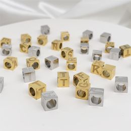 Crystal 26pcs AZ Letter Beads Square Stainless Steel Beads Jewelry Making