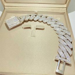 necklace moissanite chain Bracelet Hip Hop Jewellery 26mm 925 Solid Silver Iced Out Cuban Link Prong Cuban Bracelet Vvs Diamond