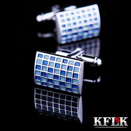 KFLK Jewellery shirt cufflinks for mens Brand cuff button de manchette Blue Plaid cuff link High Quality abotoaduras Jewellery