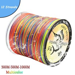 Braid Line 12 Strands Braided Fishing 300mm 500m PE Multifilament Multicolor Super Strong Japan Fish Saltwater Wire 230520