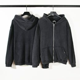 Mens Hoodies Women Hoodies Double Track Series Blank High Street Retro Zipper Hooded Sweater Coat Cotton