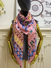 Women's square scarf scarves shawl 100% twill silk material pink pint letter butterfly pattern size 130cm- 130cm