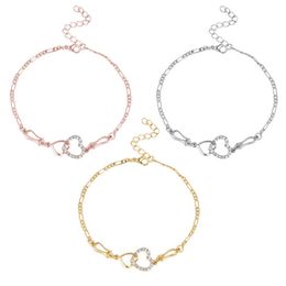Anklets New Fashion Anklet Double Heart Clear Cubic Zirconia Gold Colour Girls Anklets On Leg Jewellery For Women Jewellery Gifts 1 Piece G220519
