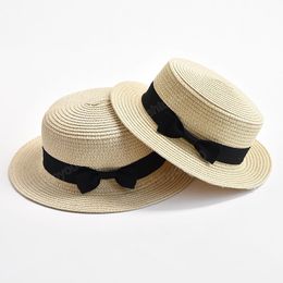 2PCS Parent-child Straw Sun Hat Fashion Flat Brom Bowknot Cute Children Girls Hats Summer Casual Beach Travel Hats for Women