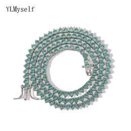 Necklaces Brass 16/18 Inch (40/45cm) Tennis Chain Choker 3 mm Round Sapphire Green Zircon Hip Hop Rock Jewellery Necklace For Men/Women