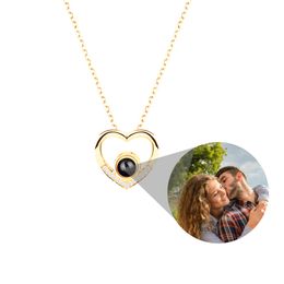 Necklaces 925 Silver Custom Photo Name Heart Necklace Projector Romantic Jewellery Personalised Charming Pendant Gifts For Lover Girlfriend