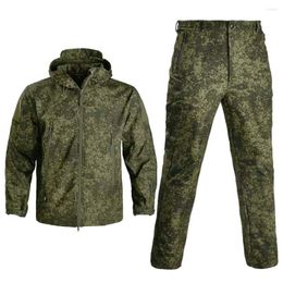 Hunting Jackets Russia Men's Military Suits Camo Fleece Tactical Jacket Outdoor Soft Waterproof Windbreaker Pants Hooded Coat Clothes