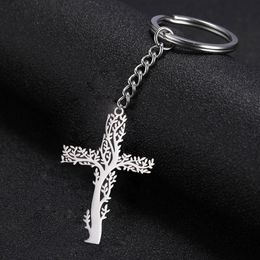 COOLTIME Stainless Steel Tree of Life Cross Keychain Supernatural Vintage Jewellery Key Chain for Bag Car Key Holder Women Men