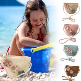 Storage Bags Kids Straw Bag Flower Shoulder Cute Summer Handmade Woven Messenger Little Cross Body