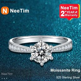 Band Rings NeeTim Real 3 Moissanite Wedding Ring for Women 925 Sterling Silver Round Brilliant Lab Diamond Engagement Rings Gift J230522
