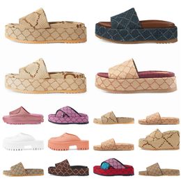 wholesale hot Bathroom striped casual shoes for comfort Platforms Embroidered Printed Slippers summer Flat Heel Slide Flats Thick Bottom Famous Luxury Designer