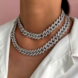 Chains Men Hip Hop Cuban Chain Necklace 15mm Iced Out Full Rhinestone Link Chunky Choker For Women Rapper Punk Jewelry Gift