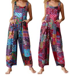 Jumpsuits Rompers Women's ethnic style Summer jacket Multi Colour square neckline sleeveless casual jumpsuit with pockets suitable for girls to wear P230522 good