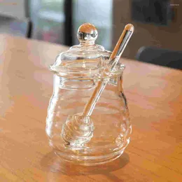 Dinnerware Sets 250ml Glass Honey Pot Set Dispenser Bottle Containers For Store Syrup Storage Jar Honeycomb