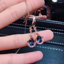 Dangle Earrings Swiss Blue Topaz Stud Women's Temperament Fire Burst Plating Rose Gold Mosaic Male Earring Hoop Man